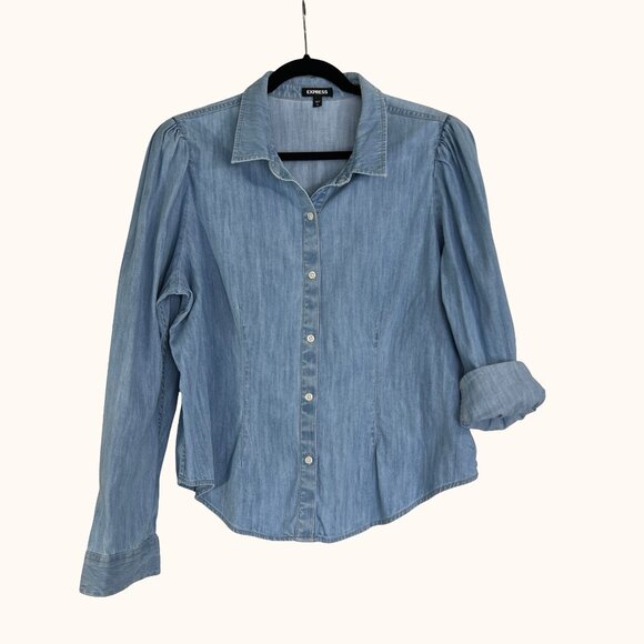 Denim Button down shirt Size XL from Express. Light blue top. - Picture 3 of 12
